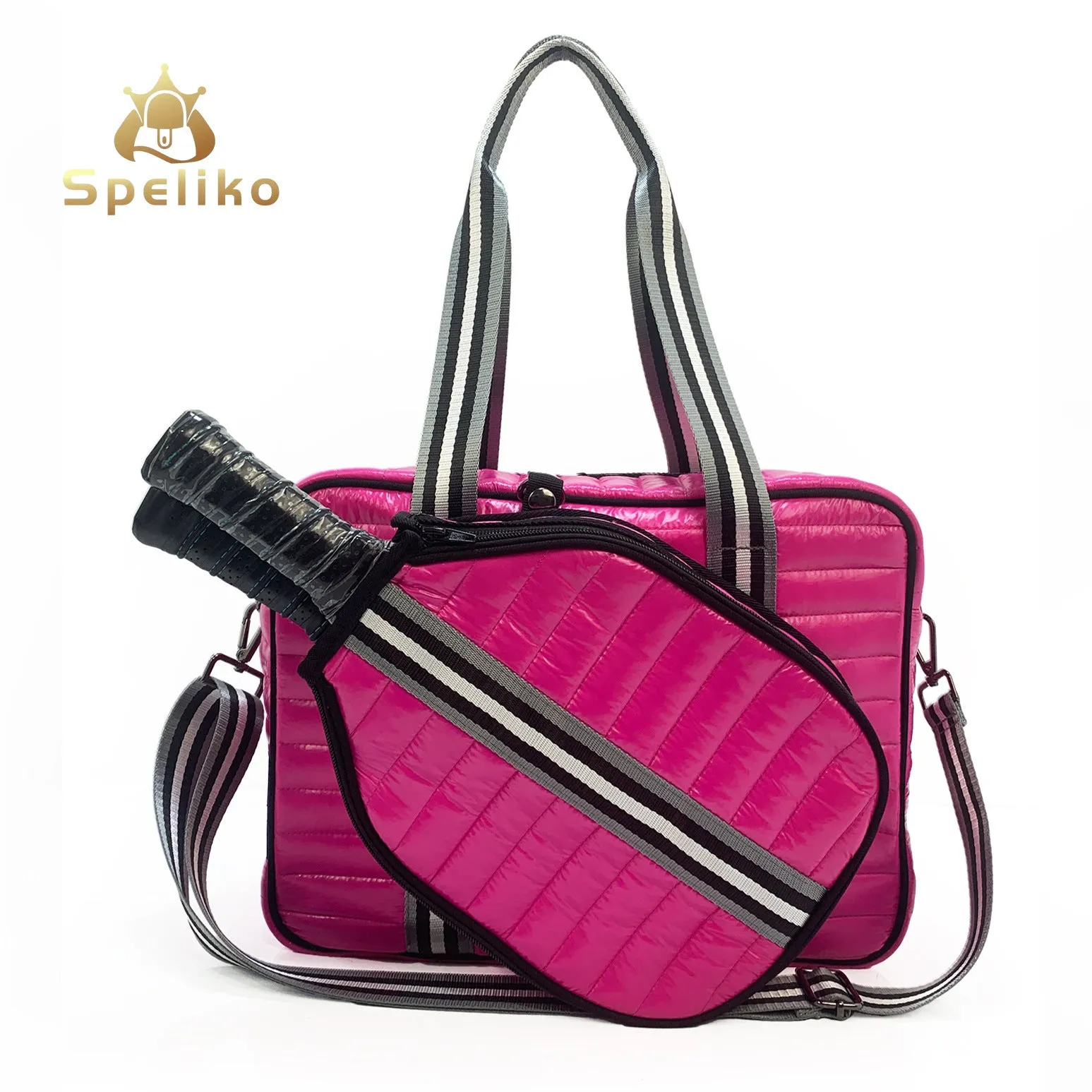 Fashion striped diving cloth tennis pack in horizontal square shape with single shoulder strap, available in multiple colours