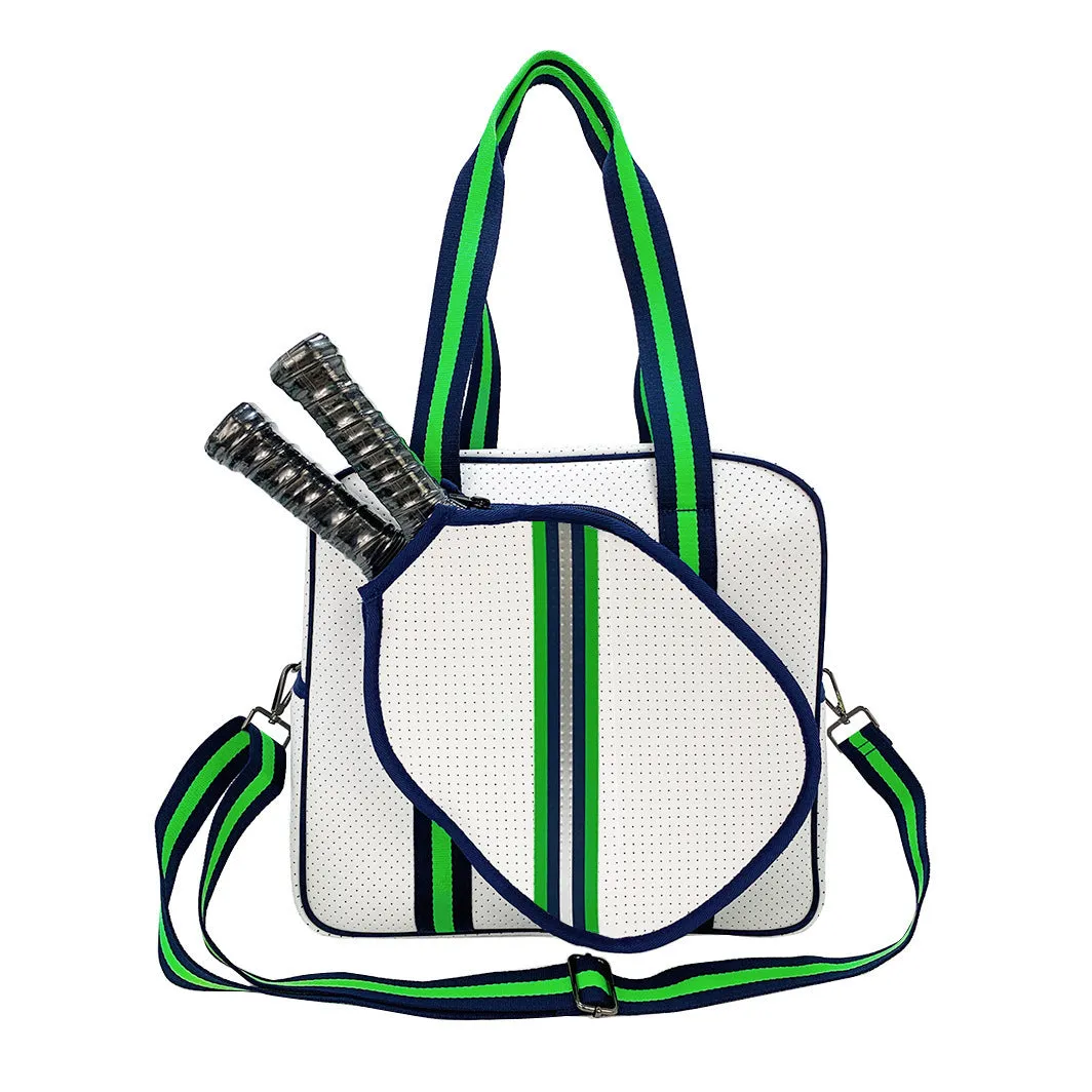 Fashion striped diving cloth tennis pack in horizontal square shape with single shoulder strap, available in multiple colours