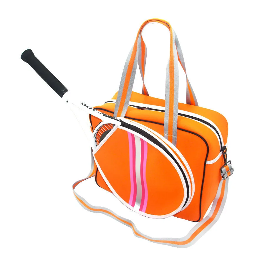 Fashion striped diving cloth tennis pack in horizontal square shape with single shoulder strap, available in multiple colours