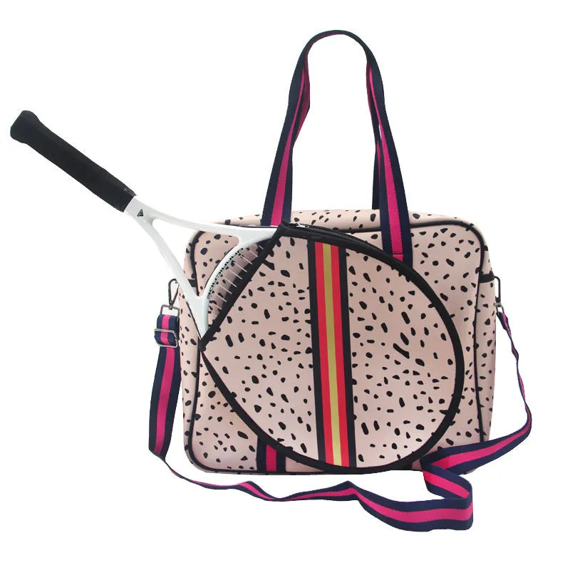 Fashion striped diving cloth tennis pack in horizontal square shape with single shoulder strap, available in multiple colours