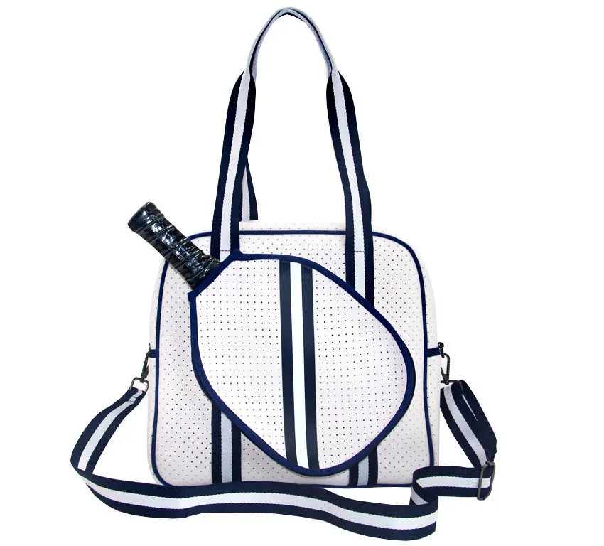 Fashion striped diving cloth tennis pack in horizontal square shape with single shoulder strap, available in multiple colours