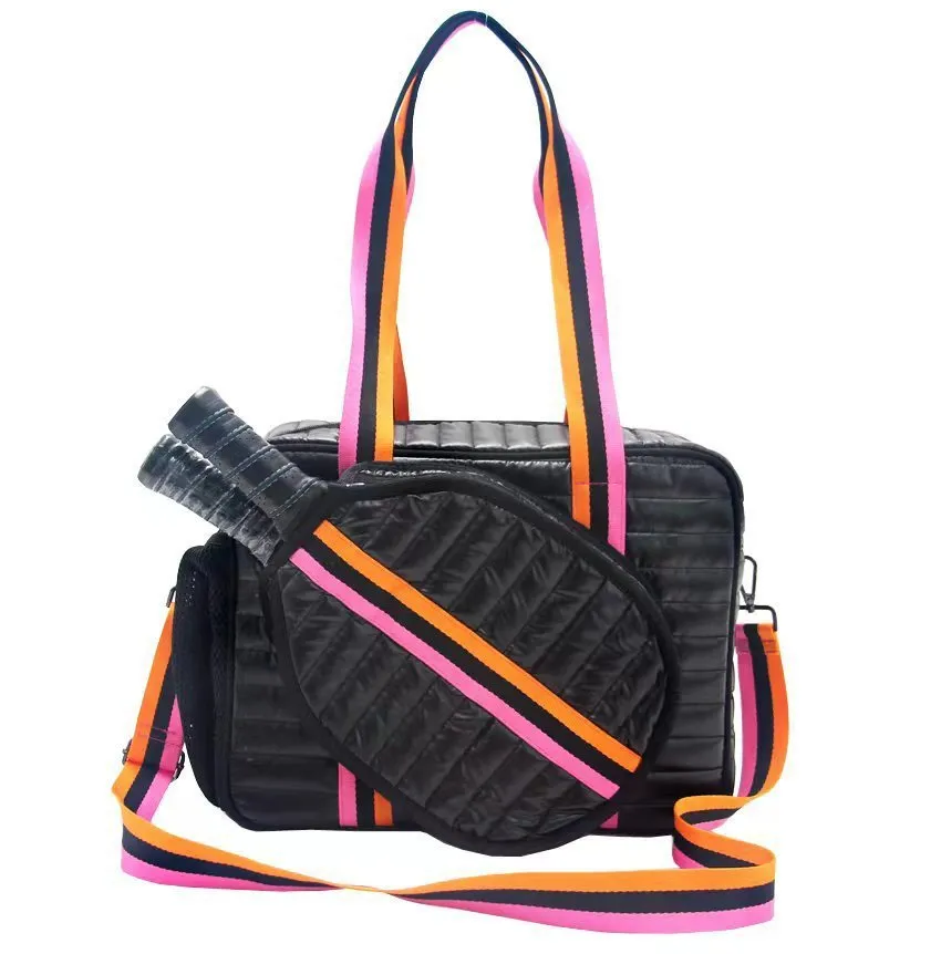 Fashion striped diving cloth tennis pack in horizontal square shape with single shoulder strap, available in multiple colours