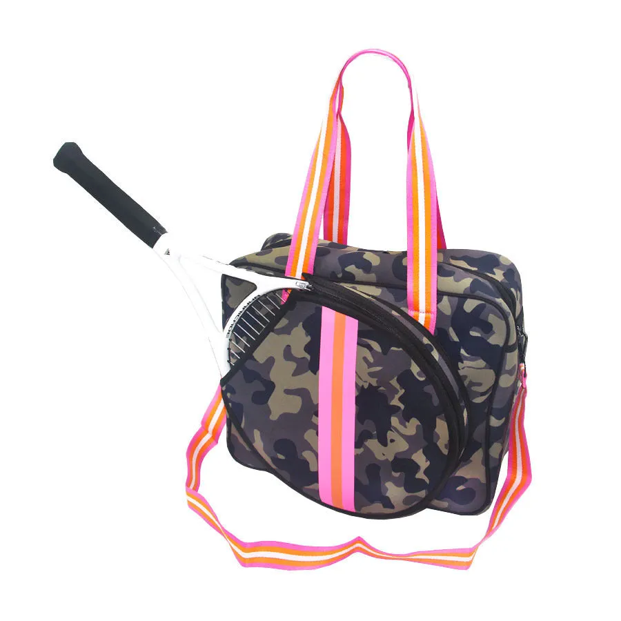 Fashion striped diving cloth tennis pack in horizontal square shape with single shoulder strap, available in multiple colours