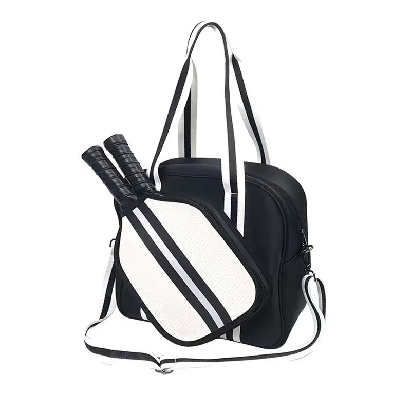 Fashion striped diving cloth tennis pack in horizontal square shape with single shoulder strap, available in multiple colours