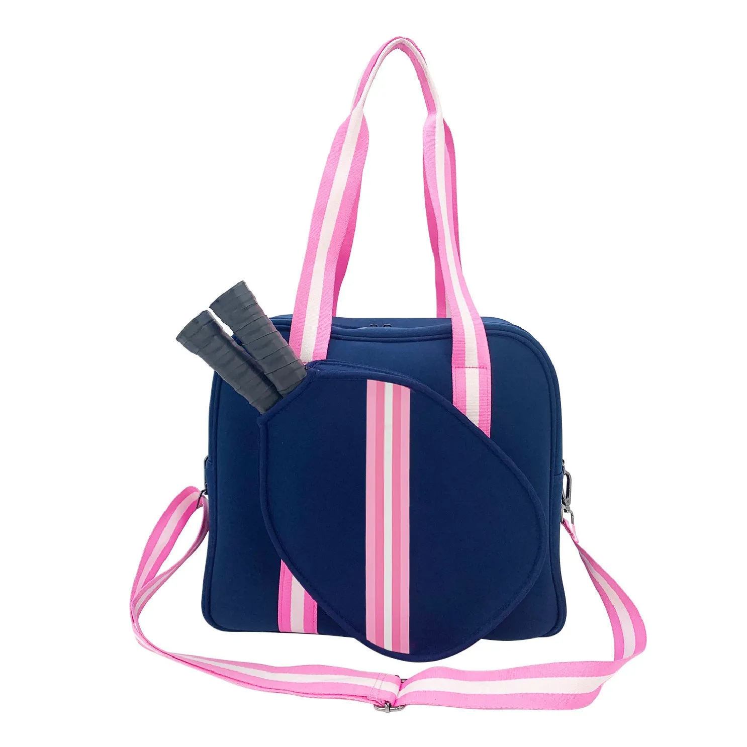 Fashion striped diving cloth tennis pack in horizontal square shape with single shoulder strap, available in multiple colours