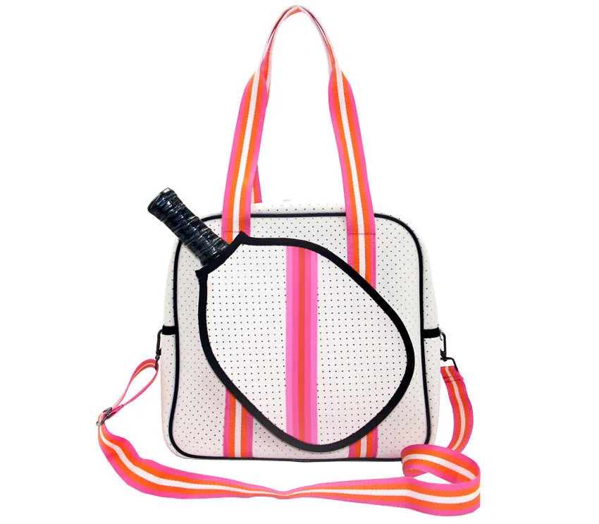 Fashion striped diving cloth tennis pack in horizontal square shape with single shoulder strap, available in multiple colours