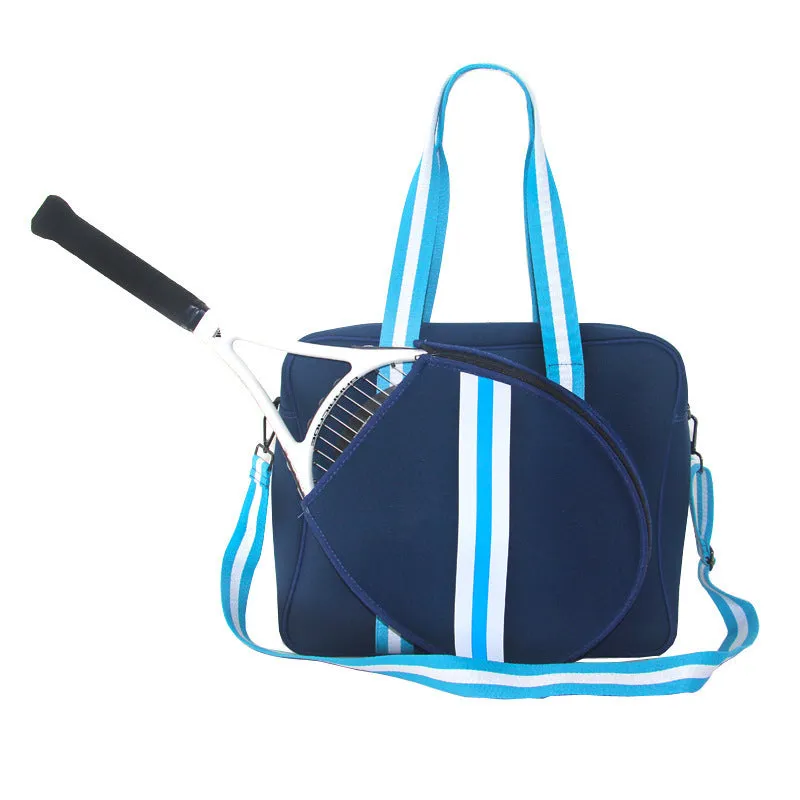 Fashion striped diving cloth tennis pack in horizontal square shape with single shoulder strap, available in multiple colours