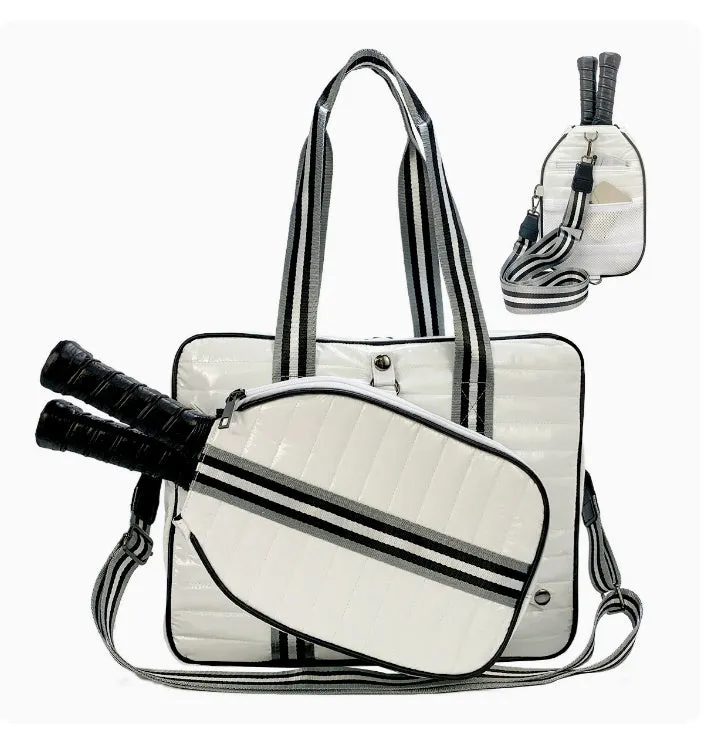 Fashion striped diving cloth tennis pack in horizontal square shape with single shoulder strap, available in multiple colours