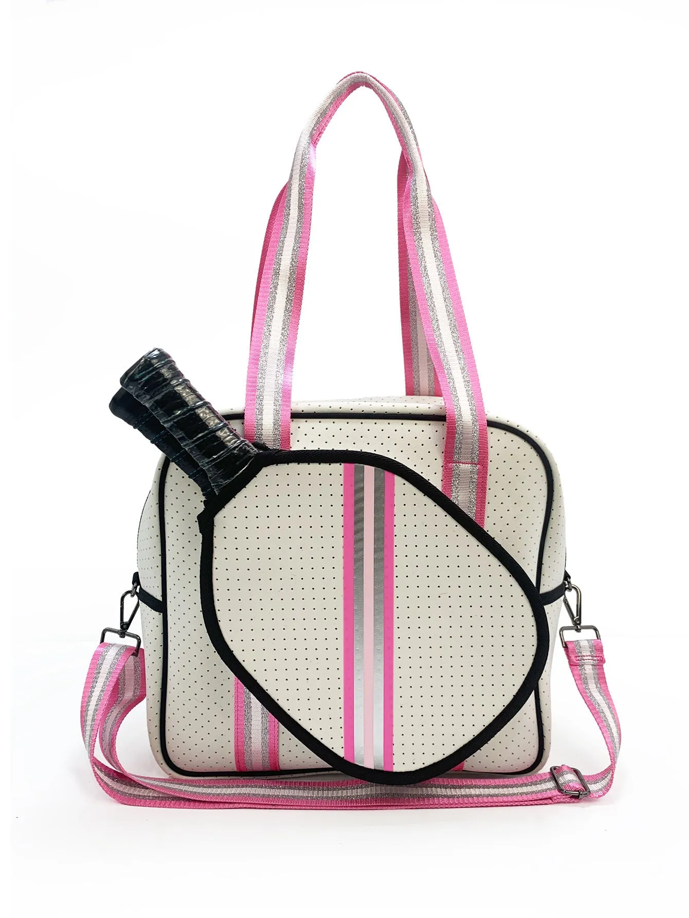 Fashion striped diving cloth tennis pack in horizontal square shape with single shoulder strap, available in multiple colours