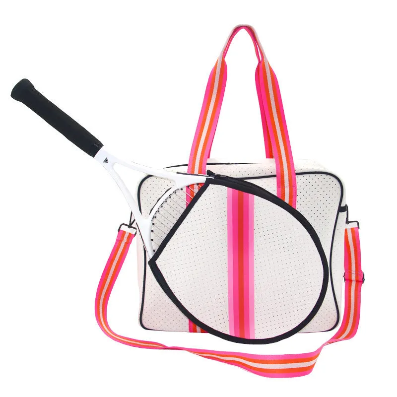 Fashion striped diving cloth tennis pack in horizontal square shape with single shoulder strap, available in multiple colours