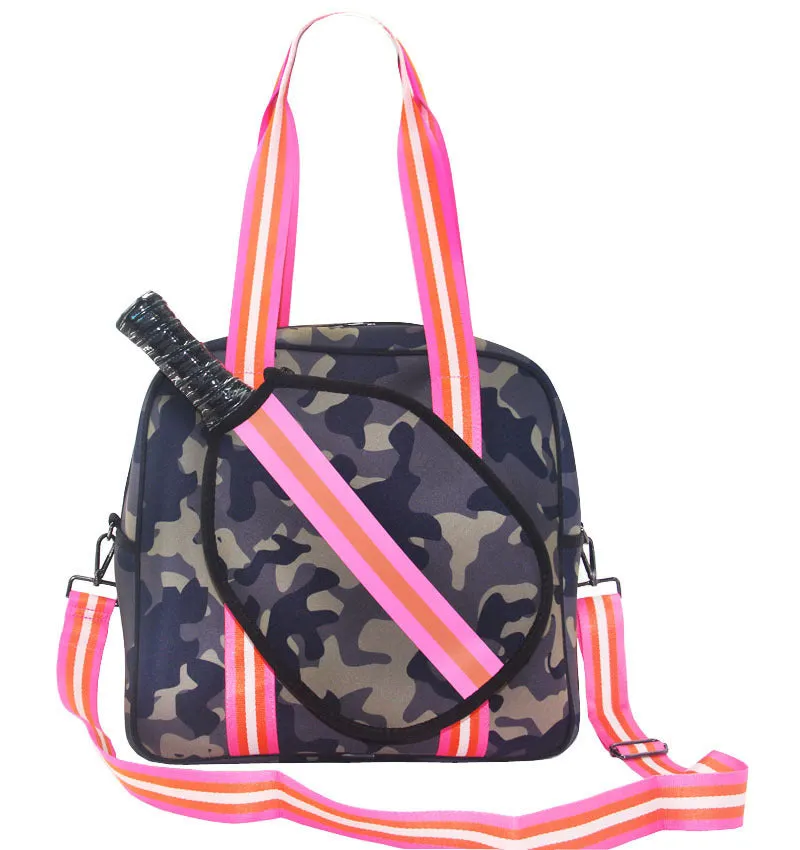 Fashion striped diving cloth tennis pack in horizontal square shape with single shoulder strap, available in multiple colours
