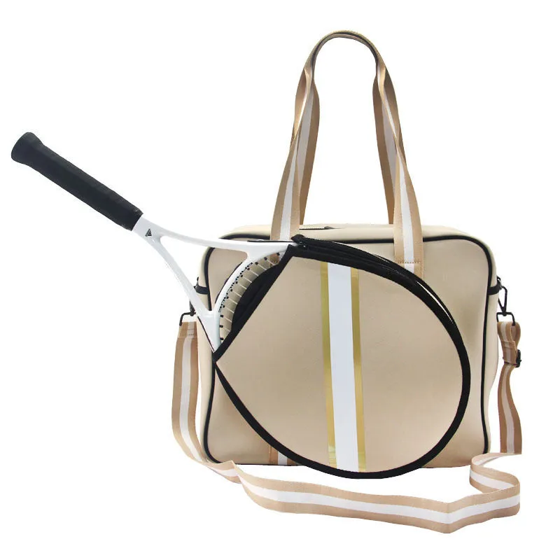 Fashion striped diving cloth tennis pack in horizontal square shape with single shoulder strap, available in multiple colours