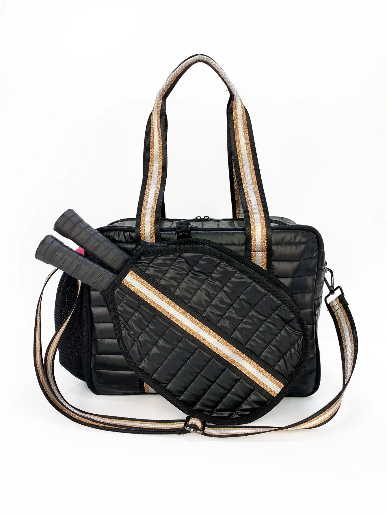 Fashion striped diving cloth tennis pack in horizontal square shape with single shoulder strap, available in multiple colours