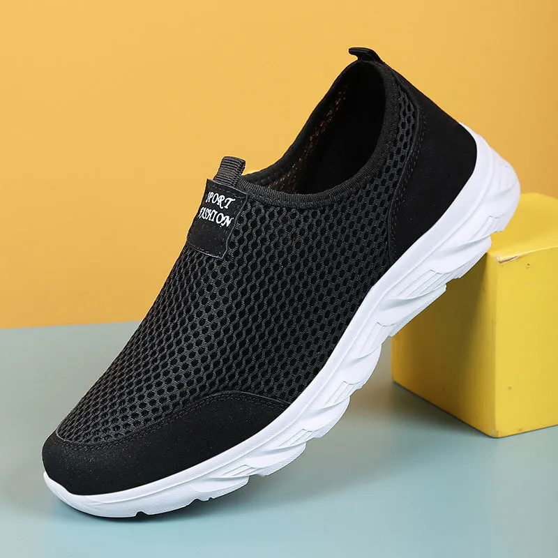 Large size casual mesh low-top sneakers for men in G836 Gray, EVA sole, round toe