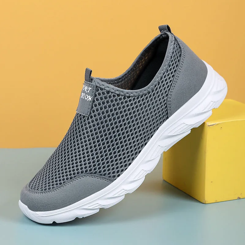 Large size casual mesh low-top sneakers for men in G836 Gray, EVA sole, round toe