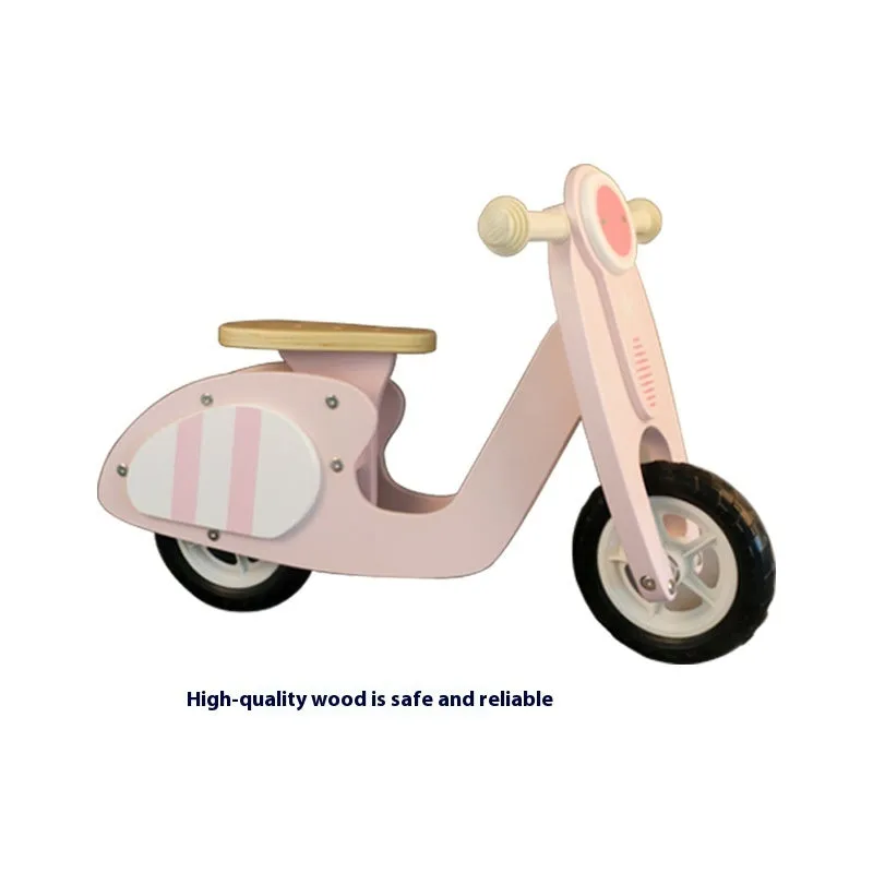 Pink wooden balance scooter for toddlers and children aged 1-6 years