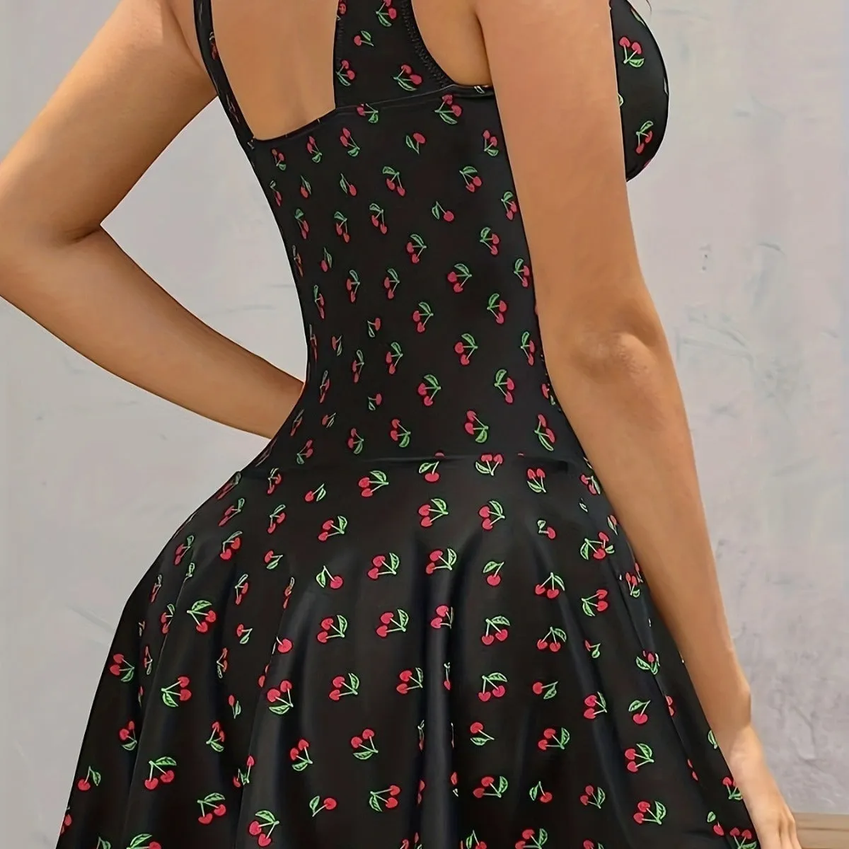 Plus size high waist slimming one-piece swimsuit for women, floral pattern, black colour, XL size