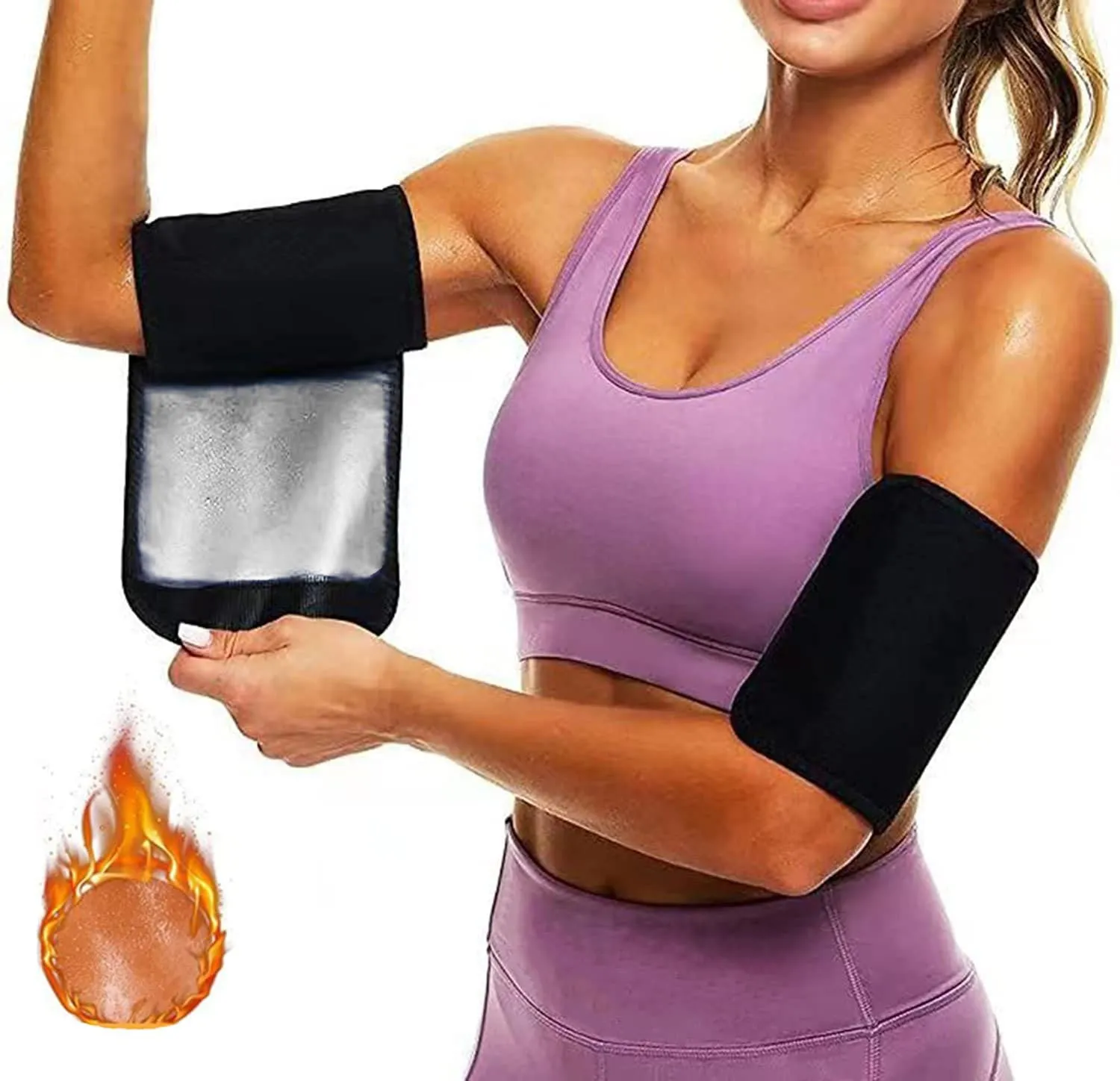 Blue and silver sports arm sweatbands shown in various sizes on an arm.