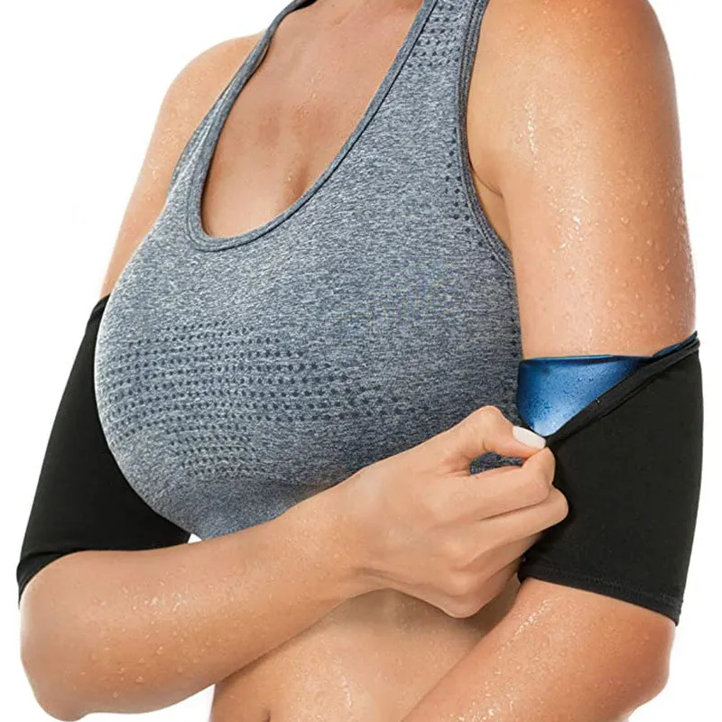 Blue and silver sports arm sweatbands shown in various sizes on an arm.