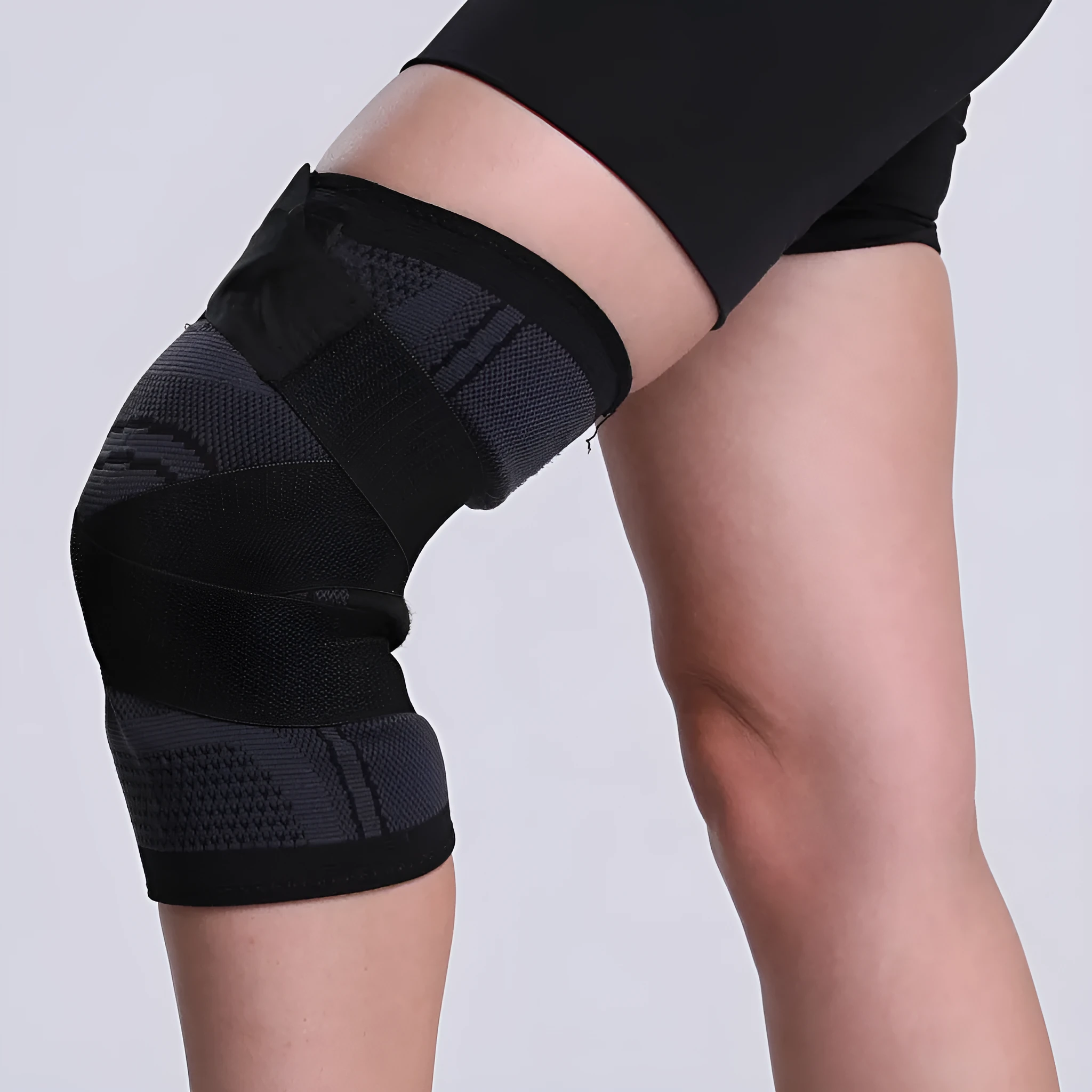 Red nylon knitted riding knee pad for cycling sports protection, size S