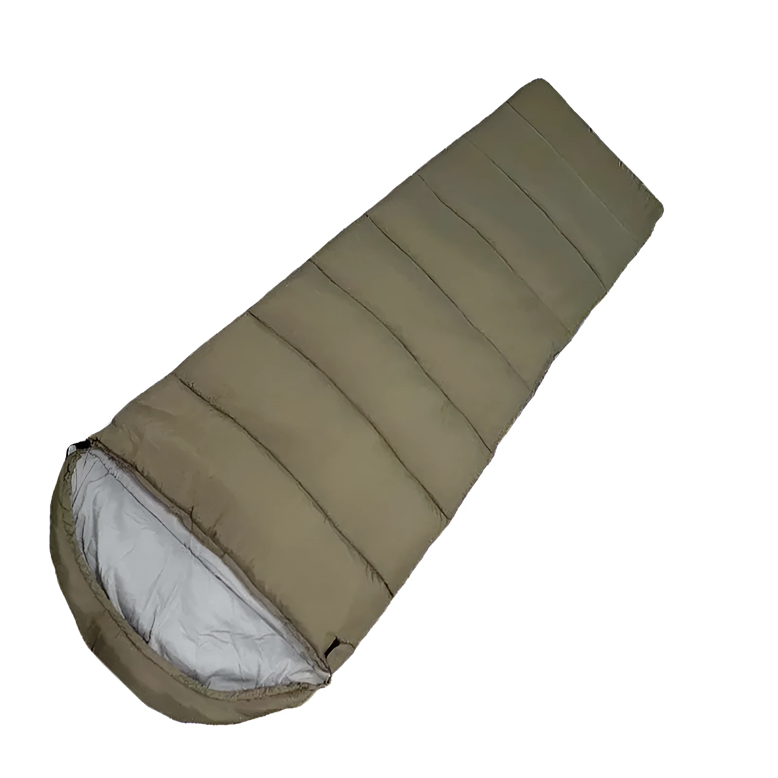 Trapezoidal waterproof envelope sleeping bag in khaki with cap for camping outdoor use