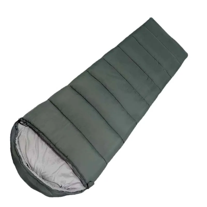 Trapezoidal waterproof envelope sleeping bag in khaki with cap for camping outdoor use