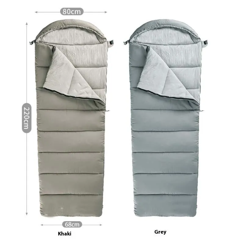 Trapezoidal waterproof envelope sleeping bag in khaki with cap for camping outdoor use
