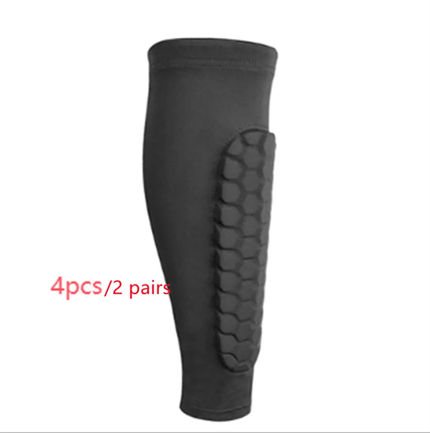 Men's honeycomb shank protection foot sock in black with anti-collision non-slip calf support