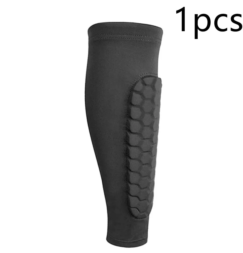 Men's honeycomb shank protection foot sock in black with anti-collision non-slip calf support