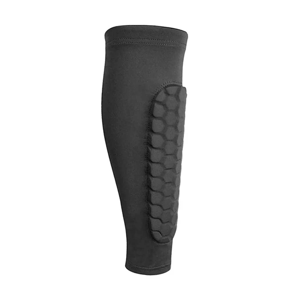 Men's honeycomb shank protection foot sock in black with anti-collision non-slip calf support