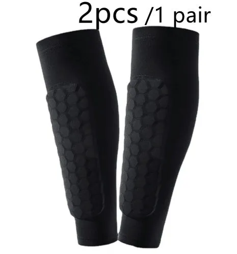 Men's honeycomb shank protection foot sock in black with anti-collision non-slip calf support