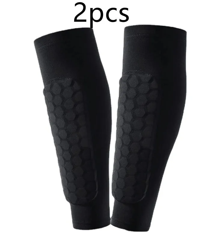 Men's honeycomb shank protection foot sock in black with anti-collision non-slip calf support