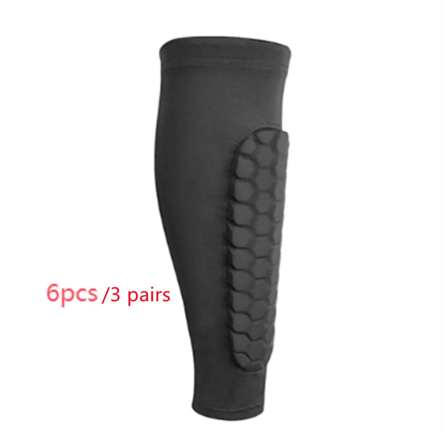 Men's honeycomb shank protection foot sock in black with anti-collision non-slip calf support