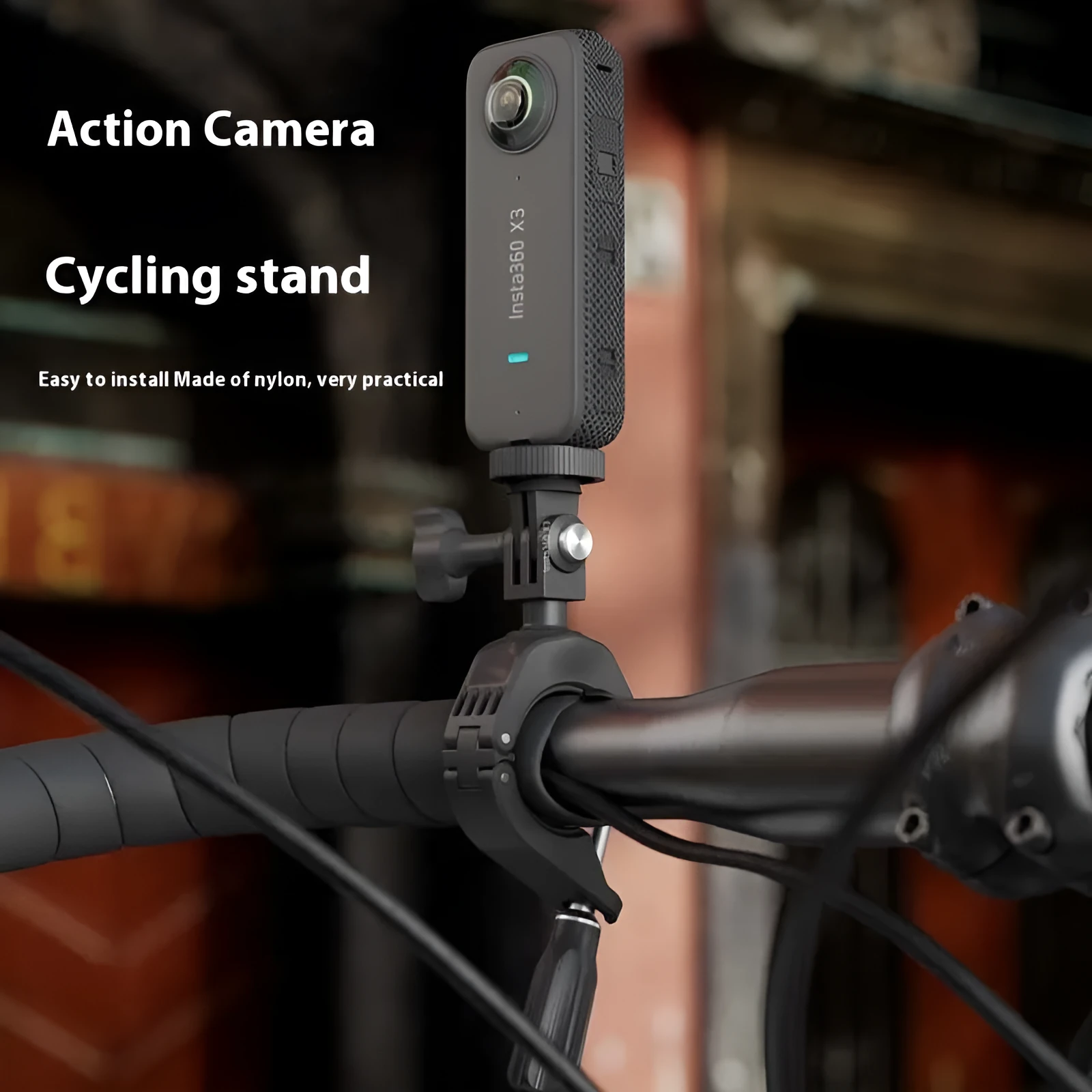 Sports camera bicycle clamp mount with TPU cushion, silicone pads, and triangular frame adapter for handlebar 22-35mm and reflector 8-16mm
