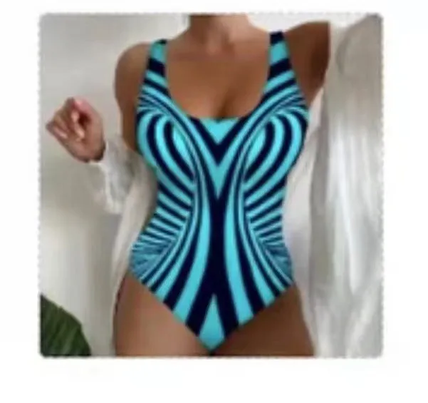 Striped sling one-piece swimsuit for women in fluorescent green, polyester fabric, sizes S to 5XL