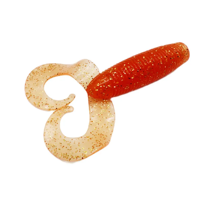 4.3g 67mm TPR double tail rolled tail maggot soft lure in red on white background