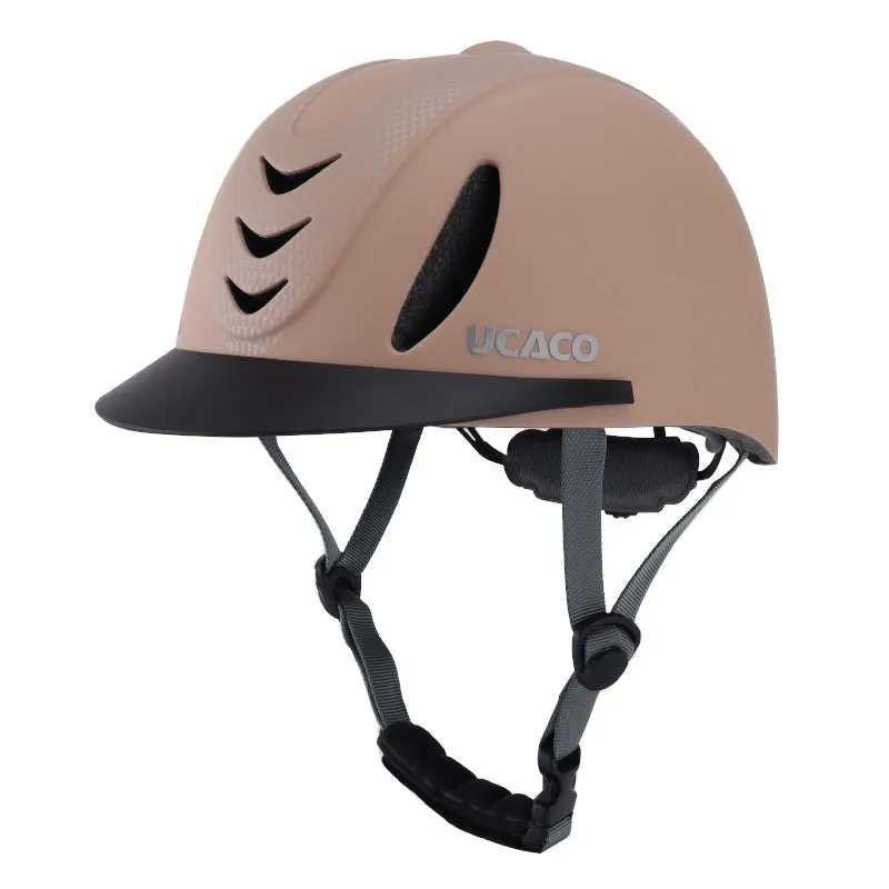 Riding helmet in carbon flower black with PC moulded shell on white background