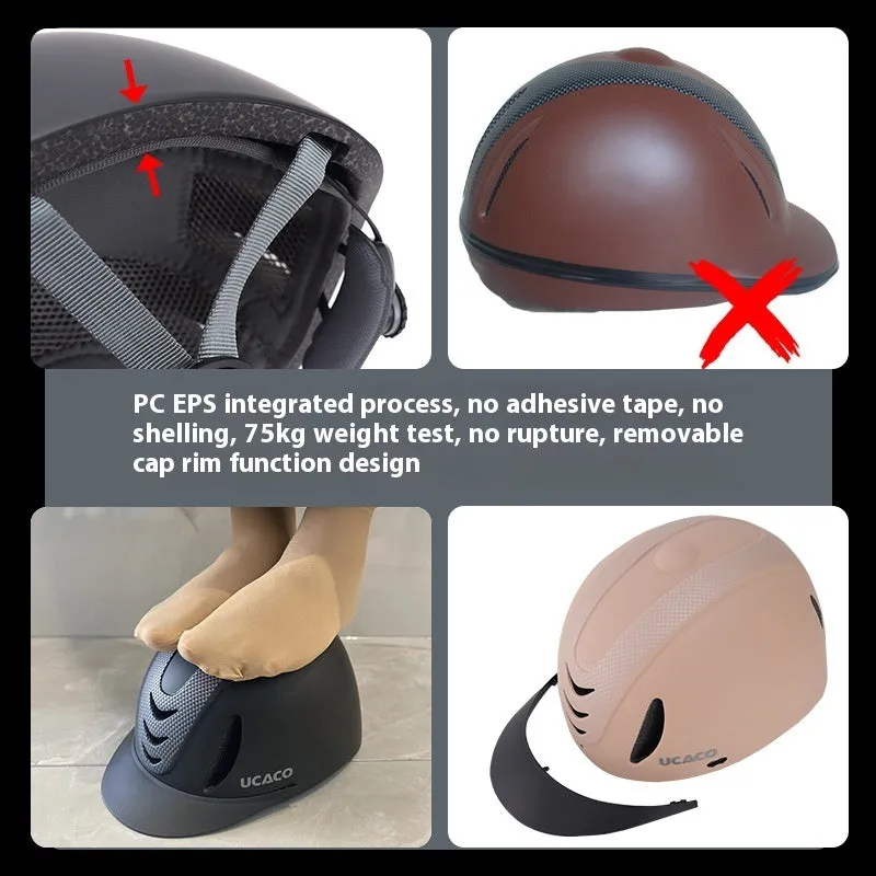Riding helmet in carbon flower black with PC moulded shell on white background