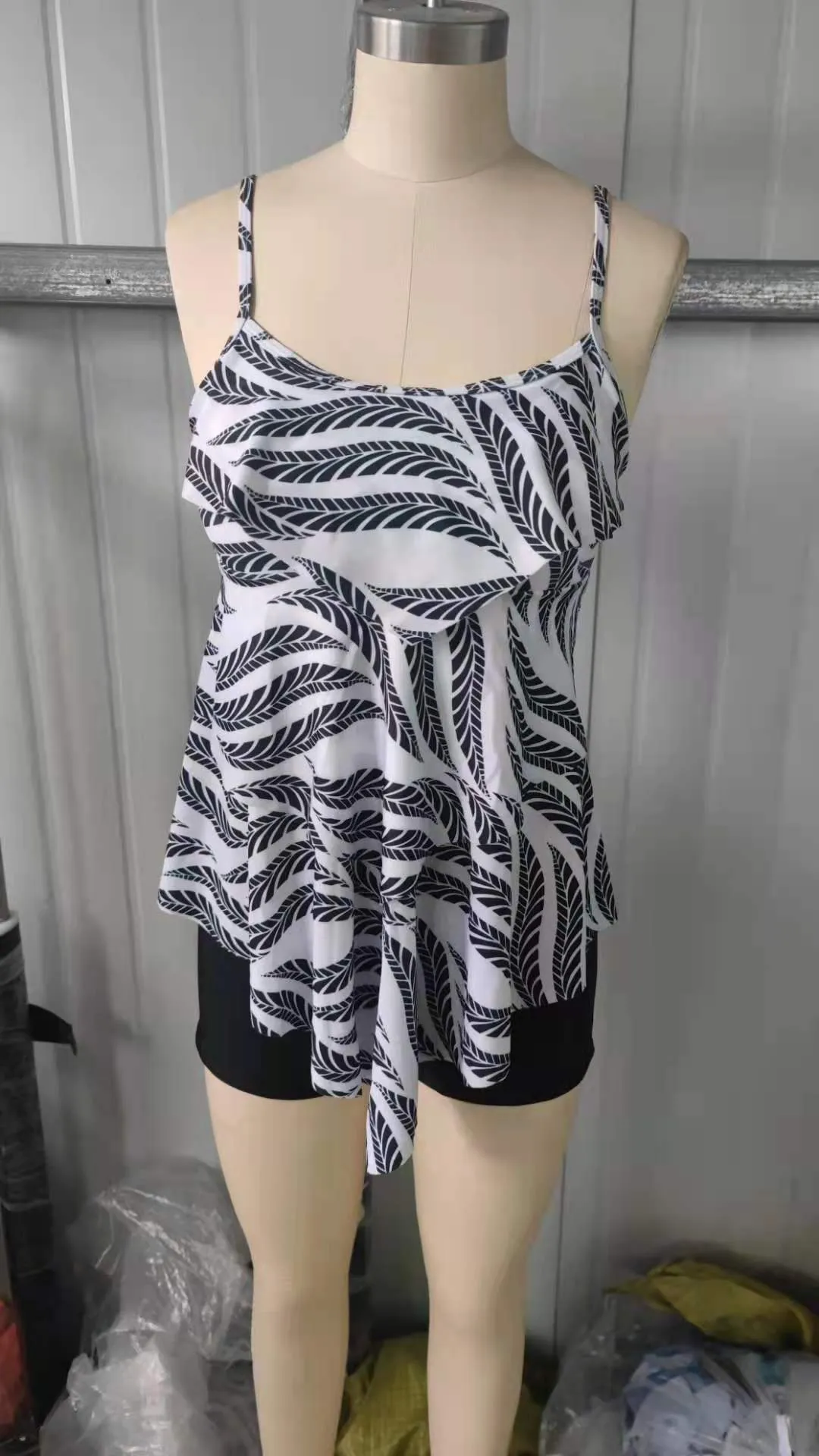 European style bikini large size boxer set for women in black with polyester lining and high elasticity