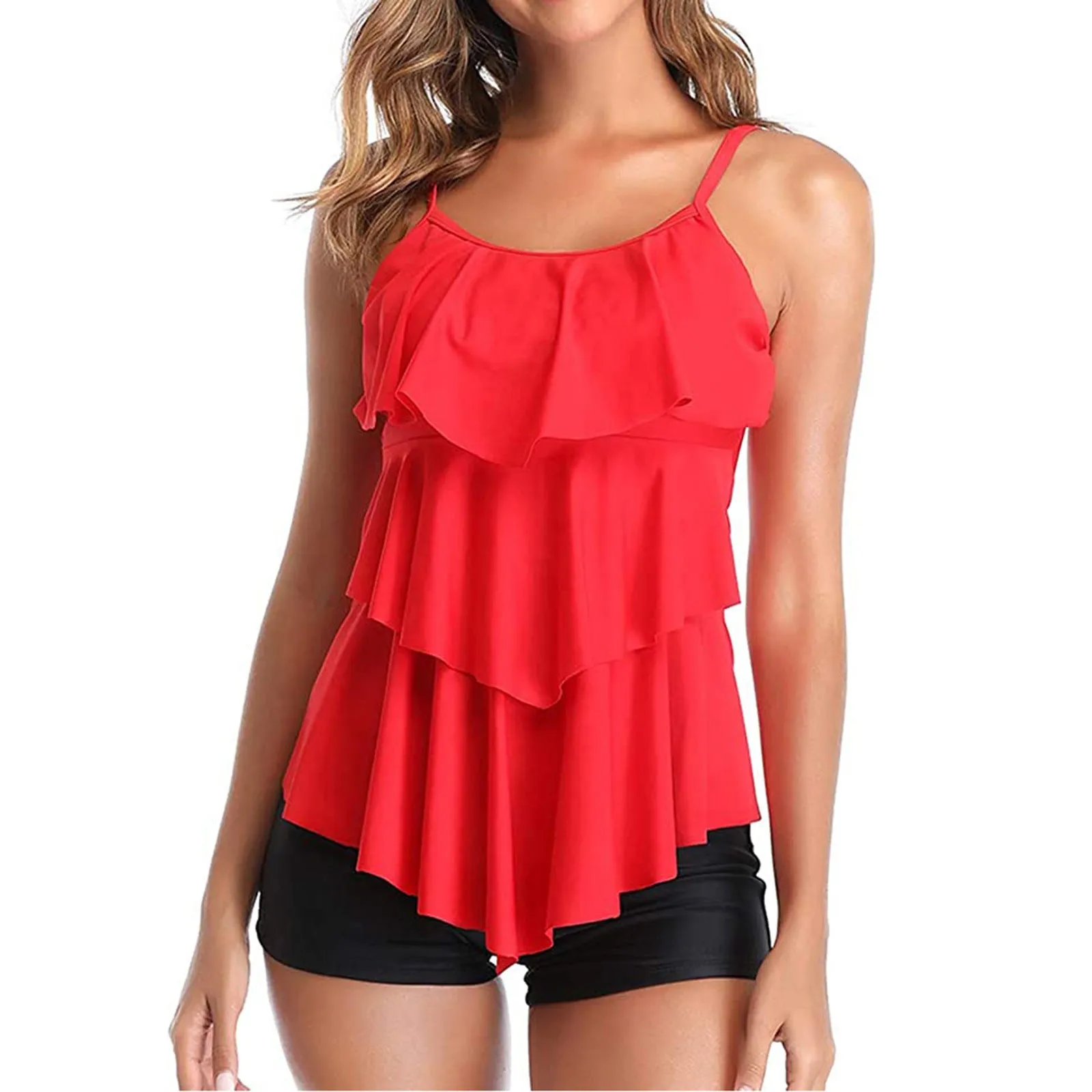 European style bikini large size boxer set for women in black with polyester lining and high elasticity