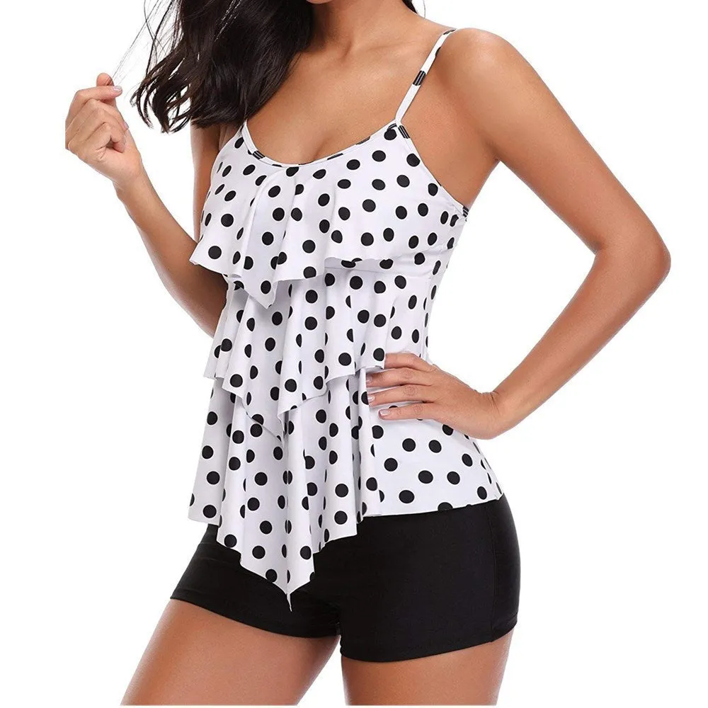 European style bikini large size boxer set for women in black with polyester lining and high elasticity