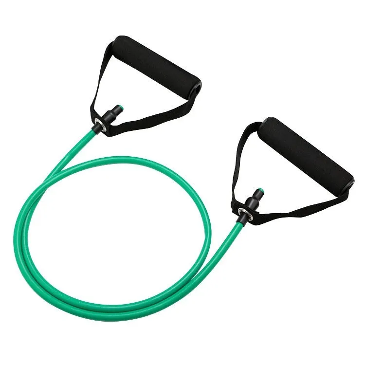 Set of five colour-coded TPE resistance bands for an adjustable chest expander: yellow, green, red, blue, and black.