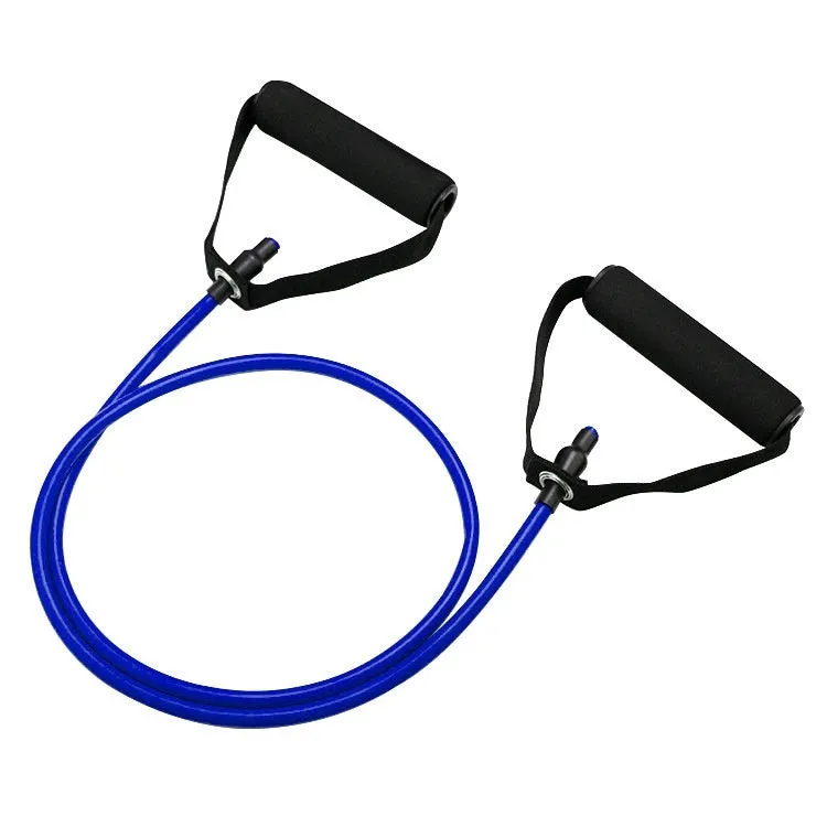 Set of five colour-coded TPE resistance bands for an adjustable chest expander: yellow, green, red, blue, and black.