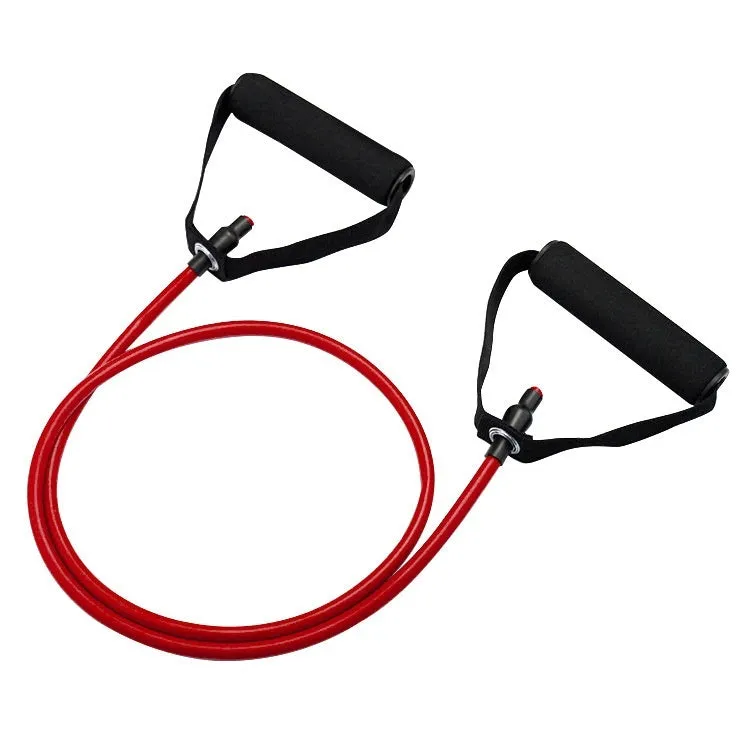Set of five colour-coded TPE resistance bands for an adjustable chest expander: yellow, green, red, blue, and black.