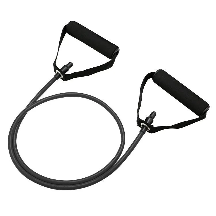 Set of five colour-coded TPE resistance bands for an adjustable chest expander: yellow, green, red, blue, and black.
