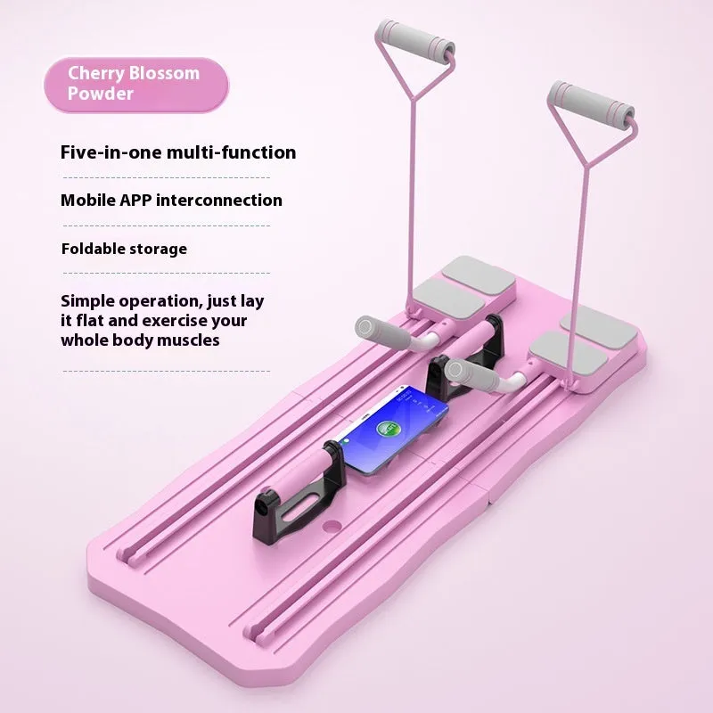 Blue multi functional fitness board with foldable design and Ab rocket on a light background
