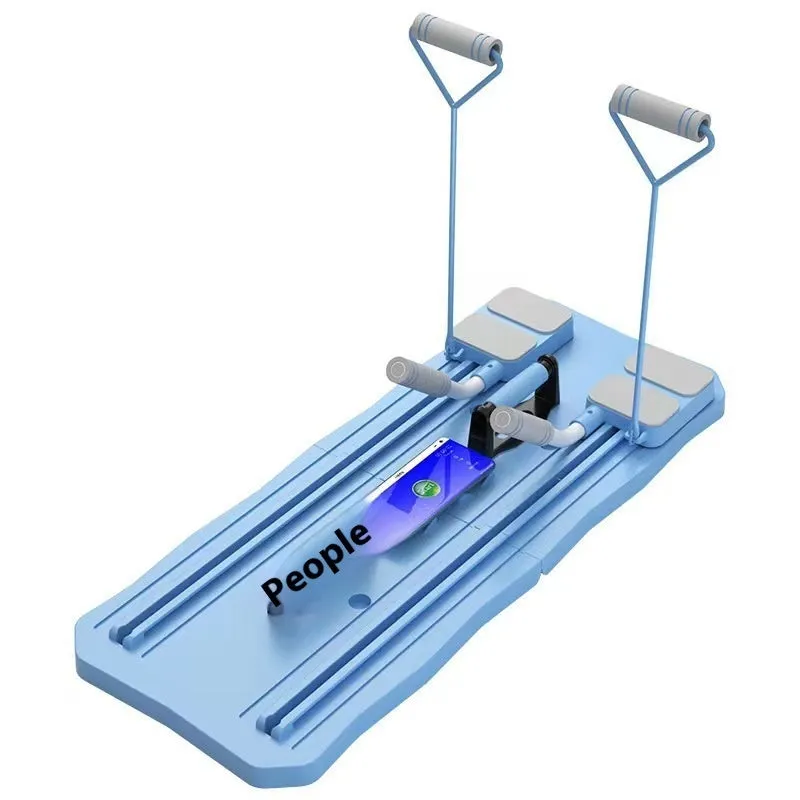 Blue multi functional fitness board with foldable design and Ab rocket on a light background