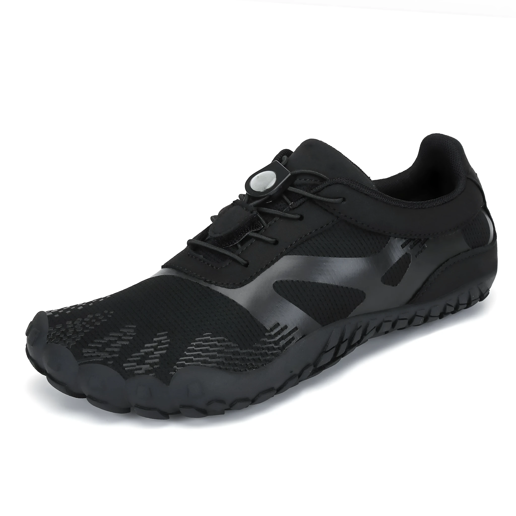 Men's rubber mesh water sports shoes in black with lace-up closure and rubber outsole