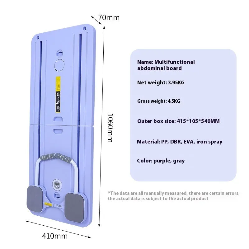 Multi-functional supine board in gray for home abdominal exercise, 410mm x 1060mm x 70mm