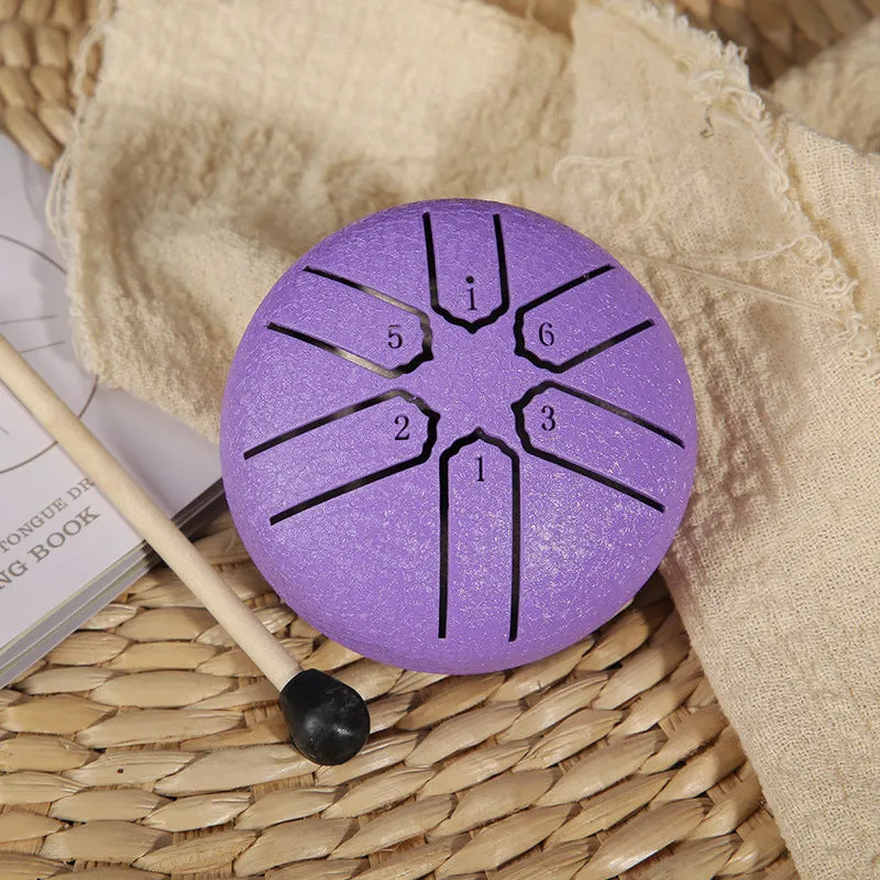 3-inch carbon steel tongue drum with six tone tongues, available in multiple colours